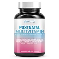 GOBIOTIX Postnatal Vitamin - Postpartum Vitamins for Energy, Mood, Breastfeeding Support - Lactation Supplement with Organic Herbs, Minerals, Nutrients for New Moms+Baby, Non-GMO Vegan, 60 Capsules