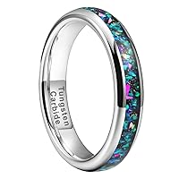 4mm Silver/Black Blue Galaxy Opal Inlay Tungsten Rings for Women Men Engagement Wedding Bands Domed Polished Shiny Comfort Fit