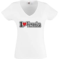 Black Dragon T-Shirt Women V-Neck - I Love with Heart - Party Name Carnival - I Love Veronica