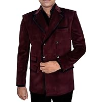Mens Slim fit Casual Burgundy Velvet Blazer Sport Jacket Coat Double Breasted VB15