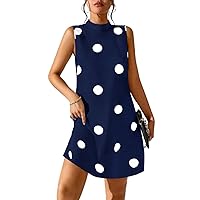 Summer Dresses for Women 2024 Sleeveless Polka Dot Print Mock Neck Tank Dress