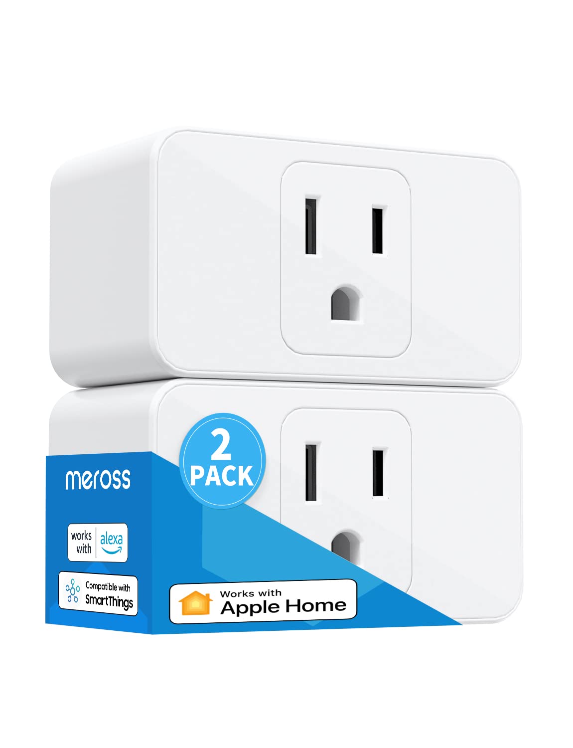Meross Smart Plug Mini Support Apple HomeKit, Siri, Alexa, App Control, Timer, 15A & Reliable Wi-Fi, No Hub Needed, 2.4G WiFi Only, 2 Pack