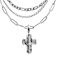 Necklace Crystal Cross Pendant Layered Steel Chain CéK 1717ST