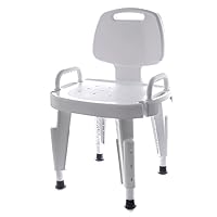 727142121 Shower Seat with Height Adjustable Leg, Non-Slip Feet and Removable Back/Arm, Plastic, White