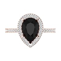 2.55 Brilliant Pear Cut Solitaire W/Accent Halo Natural Black Onyx Anniversary Promise Engagement ring Solid 18K Rose Gold
