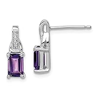 925 Sterling Silver Polished Post Earrings Diamond and Amethyst Earrings Measures 13x5mm Wide Jewelry for Women