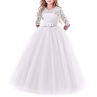 VeraQueen Girl's 3/4 Sleeve Long Pageant Ball Gowns A Line Lace Formal Dance Evening Gown