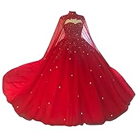 Princess Sweetheart Beaded Quinceanera Dresses Ball Gown with Cape Tulle Strapless Sweet 16 Dresses