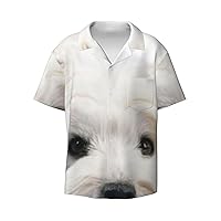 Funny Puppy Men's Summer Short-Sleeved Shirts, Casual Shirts, Loose Fit with Pockets
