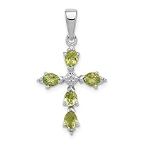 925 Sterling Silver Polished Prong set Open back Rhodium Pear Peridot Religious Faith Cross Pendant Necklace Measures 26x16mm Wide Jewelry for Women