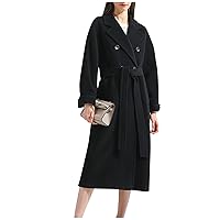 Women's Long Wool Coat Houndstooth Thickened Warm Mid Length Cold And Windproof Coat Trench Costume, S-XL