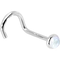 Body Candy Solid 14k White Gold 2mm Rainbow Moonstone Right Nose Stud Screw 20 Gauge 1/4