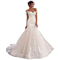 Wedding Dress Off The Shoulder Floor Length Tulle Sleeveless lace Applique for Bride Mermaid Bridal