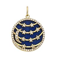 Designer Disc Moon & Star Lapis Lazuli Diamond 925 Sterling Silver Charm Pendant,Handmade Pendant Jewelry,Gift