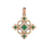 Charming 925 Sterling Silver Statement Pendant Necklace 4MM Square Step Cut Green Onyx and accent white cubic zirconia
