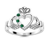 Emerald Round 2.00mm Claddagh Ring | Sterling Silver 925 With Rhodium Plated | Beautiful Claddagh Promise Ring For Girls