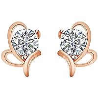 Created Round Cut White Diamond In 925 Sterling Silver 14K Gold Finish Diamond Cute Butterfly Stud Earring for Women's & Girl's