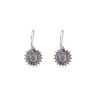 Petite Moonstone 925 Sterling Silver Flower Dangle Earrings Jewelry