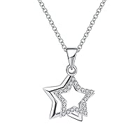 Belons Womens Necklace 925 Sterling Silver AAA Cubic Zirconia Double Stars Pendant Necklace, 18 Inch Chain