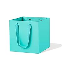 Teal Blue Paper Gift Bag 10 in Large Paper Gift Box Square Bottom Kraft Paper Bags with Handles for Wedding Baby Shower Birthday Party (Teal Blue, 10 x 10 x 10 in, 10 CT)