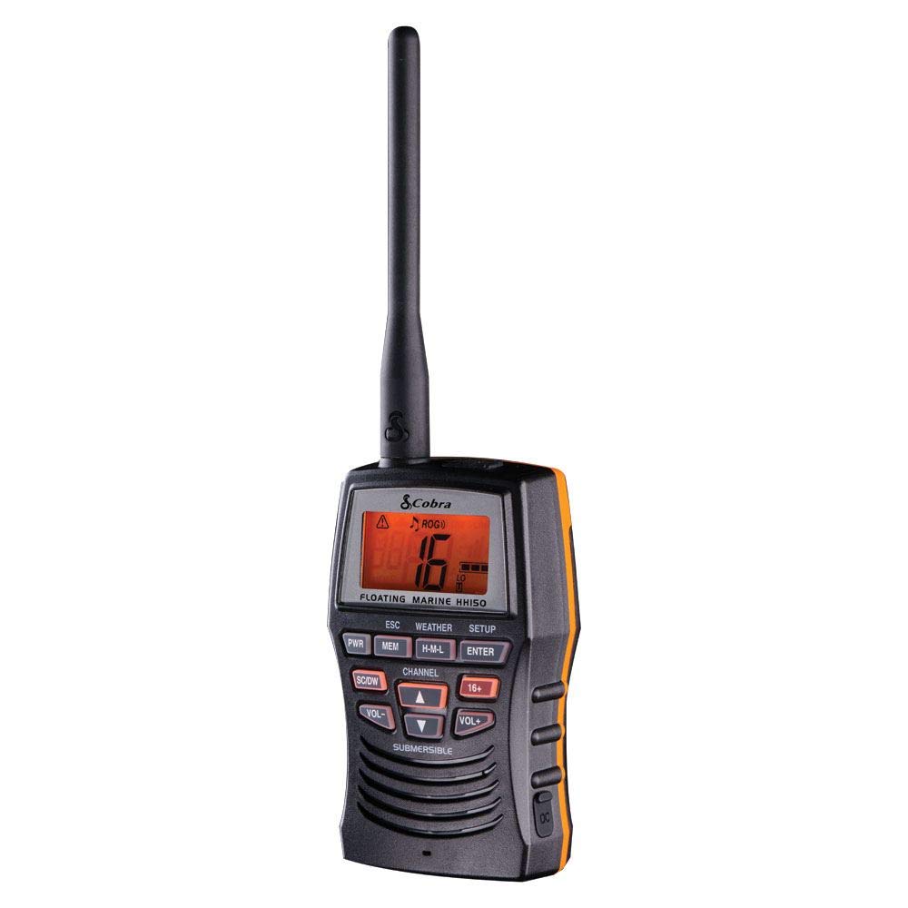 Cobra Marine Radio - MR HH150 FLT - 3 Watt, Floating, Long Range, Handheld, VHF Radio, NOAA, International, Waterproof, Submersible, Weather Alerts, LCD Screen, Belt Clip