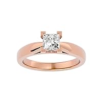 Certified 14K Princess Cut Moissanite Diamond (0.65 Carat) Ring 4 Prong Setting White/Yellow/Rose Gold Engagement Ring For Women, Girl