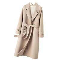 Double Faced Woolen Overcoat Women Over Knee Overcoat Belt Double Breasted Woolen Cloth