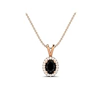 925 Sterling Silver Forever Classic 8X6 MM Oval Shape Natural Black Spinel Solitaire Pendant Necklace
