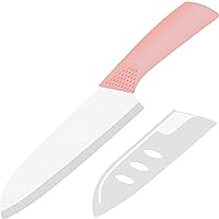 Ceramic Knife Santoku Knife Meats Fruits Vegetables Knife - Sharp Ceramic Kitchen Knife with Sheath Cover - 7 Inch Pink