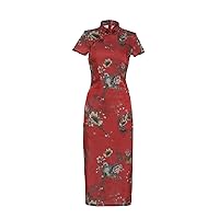 Chinese Style Women's Dresses Floral Long Cheongsam Dress Retro Gown Qipao