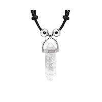 Hexagonal Healing Gemstone Crystal Point Pendant Silver Metal Adjustable Necklace - Womens Fashion Handmade Chakra Jewelry Boho Accessories