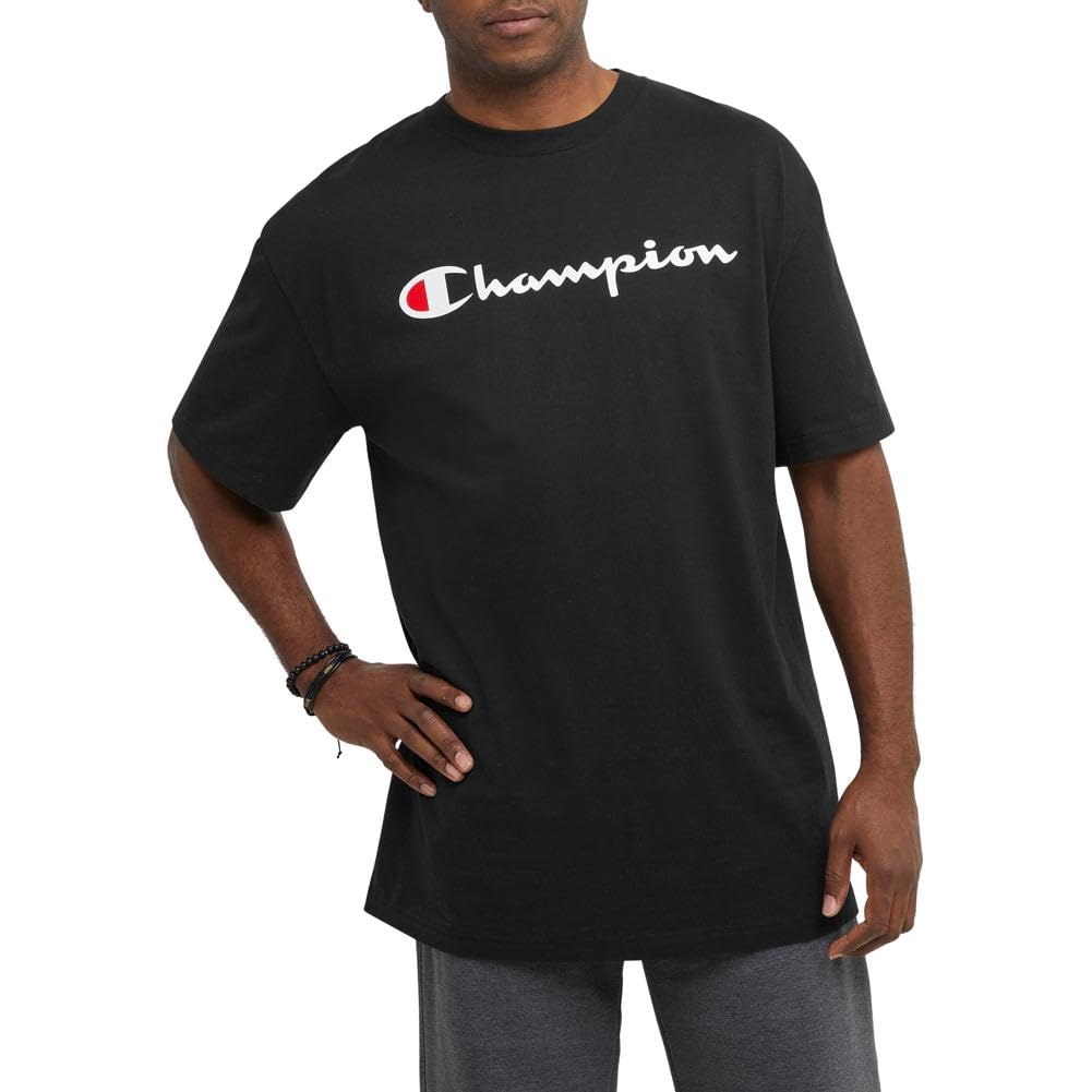 Champion Men's T-Shirt, Cotton Midweight Men's Crewneck Tee,t-Shirt for Men, Script (Reg. Or Big & Tall)