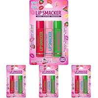 Lip Smackers Flavored Lip Balm Trio Original & Best, Strawberry Watermelon, Cotton Candy, Clear Matte, For Kids, Women, Men,3 Count (Pack of 4)