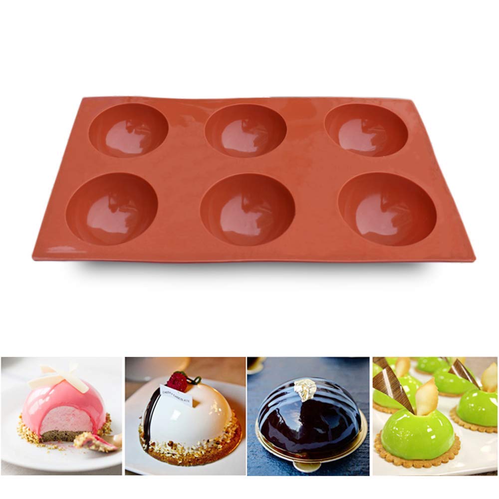 homEdge Large 6-Cavity Semi Sphere Silicone Mold, 3 Packs Baking Mold for Making Hot Chocolate Bomb, Cake, Jelly, Dome Mousse