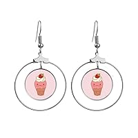Strawberry Cream Expression Ice Cream Earrings Dangle Hoop Jewelry Drop Circle