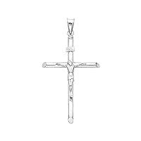 14K White Gold Crucifix Cross Charm Pendant, 42x 27 mm Crucifix Charm Polish Finish, Handmade Spiritual Symbol, Gold Stamped Fine Jewelry, Great Gift for Men & Women for all Occasions