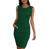 Womens Summer Dresses Casual Dress Sleeveless Tank Tight Dress Slim Casual Party Midi Dress(Green,X-Large)
