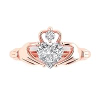 1.5ct Heart Cut Genuine Clear Simulated Diamond Bridal Wedding Anniversary Proposal 18K Rose Gold Solitaire Claddagh Ring