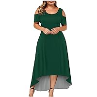Maxi Dress for Women,Women Plus Size Round Neck Off Shoulder Short Sleeve Dress Solid Color Dress