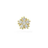 14K Yellow Gold Plated 925 Sterling Silver Round Cut Cubic Zirconia Wedding Solitaire Flower Stud Nose Pin For Women's
