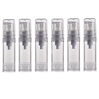 6PCS 5ml/10ml/12ml/15ml Clear Empty Travel Portable Refillable Plastic Airless Vacuum Pump Bottle Vial Press Container for Essence Cleanser Emulsion (5ml/ 0.17oz)