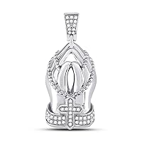 10K White Gold Mens Diamond Praying Hands Rosary Necklace Pendant 1/4 Ctw.