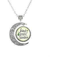 Christmas Moon Necklace Jesus is The Reason for The Season Vintage Inspired Religious Faith Christian Moon Necklace Holiday Jewelry Gift Charm