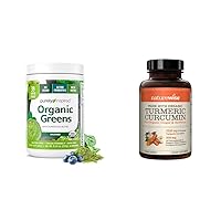 Organic Green Powder Unflavored 24 Servings with NatureWise 95% Curcuminoids Turmeric 2250mg Black Pepper 180 Count
