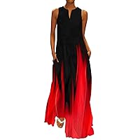 Cocktail Dress Plus Size Long,Women Summer Casual Sleeveless Print V Neck Maxi Loose Tank Dress Boho Beach Long