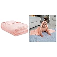 Comfy Cubs Muslin Blanket for Adults and 2 Pack Baby Hooded 9 Layer Muslin Cotton Towel Bundled