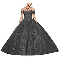 Women's Off Shooulder Lace Applique Quinceanera Dress Tulle Ball Gowns