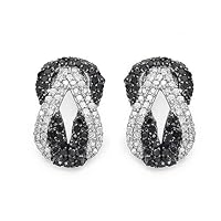 1.05 Carat Genuine Black Diamond & White Diamond .925 Streling Silver Earrings