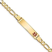 10.5mm 14k Engravable Gold Medical Red Enamel Flat Figaro Link ID Bracelet Jewelry Gifts for Women - Length Options: 7 8