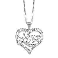 925 Sterling Silver Polished Spring Ring Diamond Love Necklace 16 Inch Measures 19mm Wide Jewelry for Women
